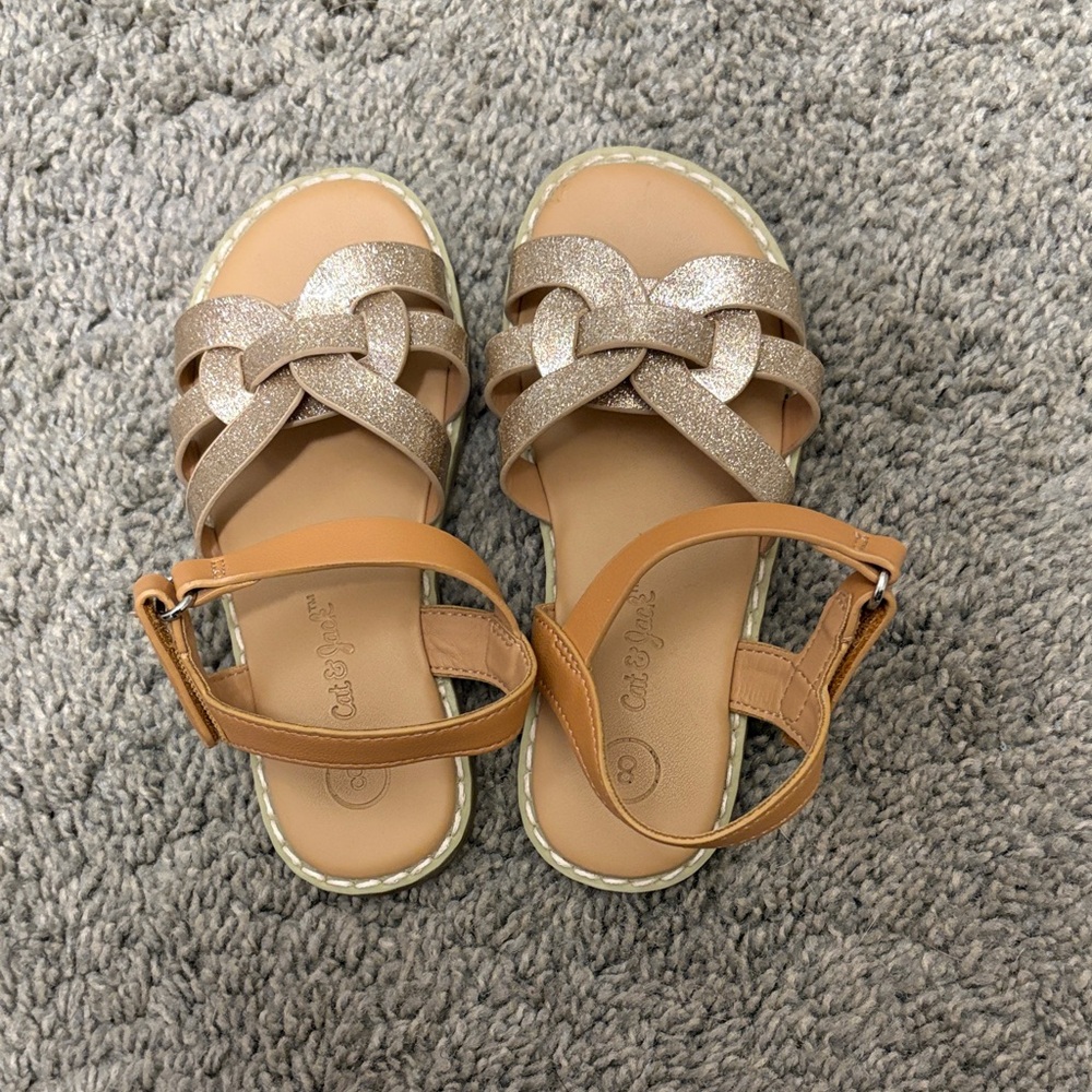 Cat & Jack Kids' Glittery Gold and Tan Sandals